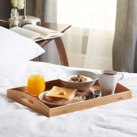 Solid Bamboo Wood Serving Tray ( Set of 3 )