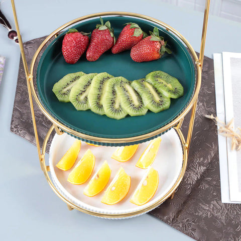 2 Tier Nordic Style Round Marble Serving Tray-white& green